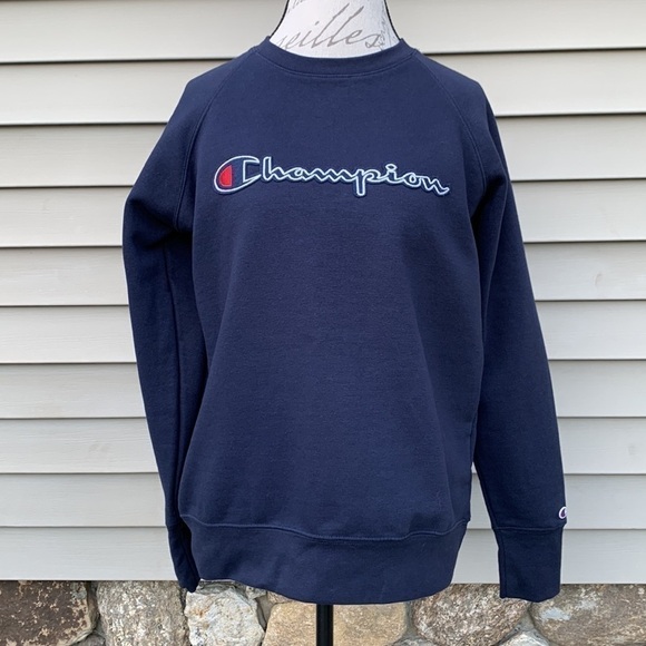 Nwot Champion Graphic Logo Crew Neck Sweatshirt - Navy - Picture 2 of 14